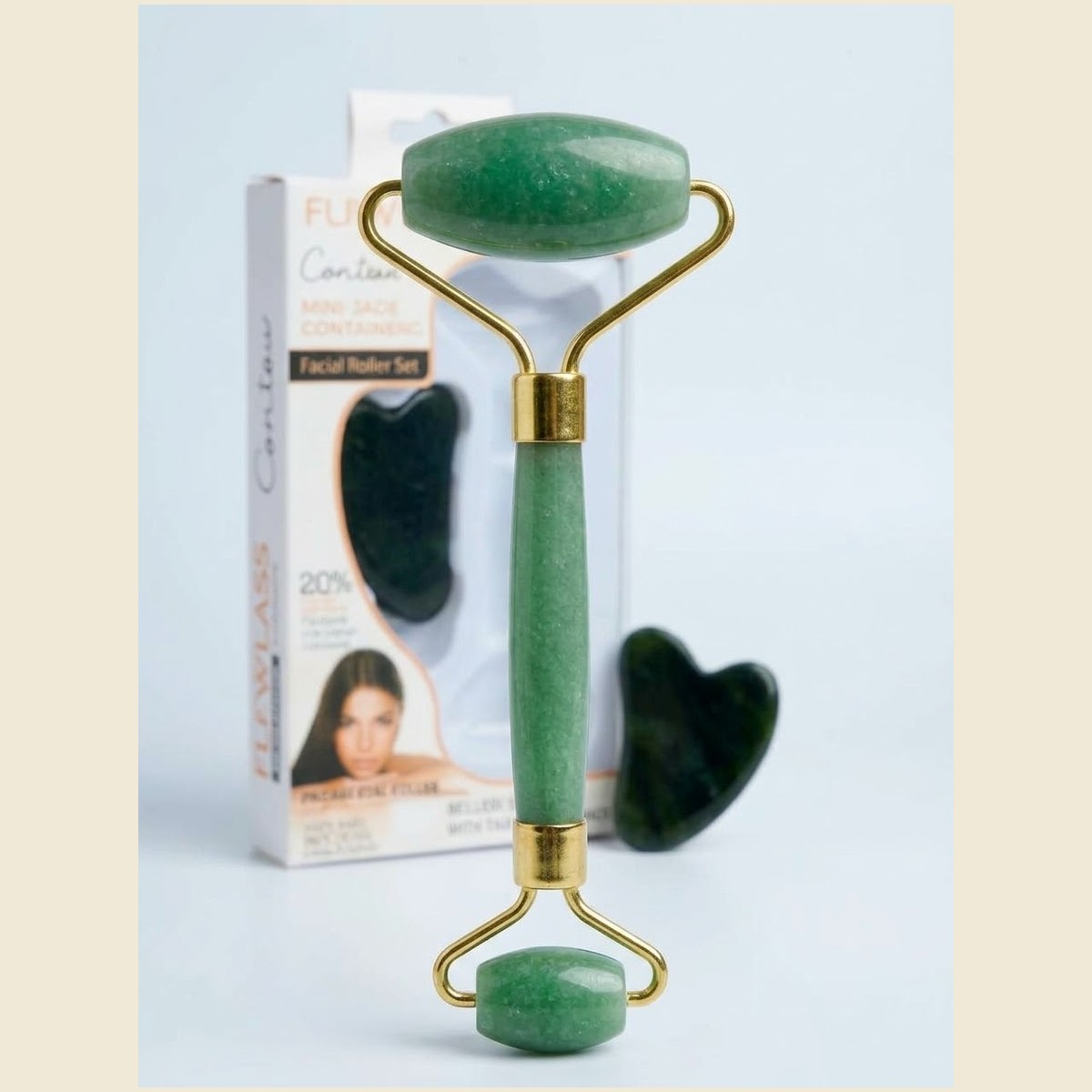 Set de Massage Facial Anti-Âge : Rouleau de Jade & Gua Sha
